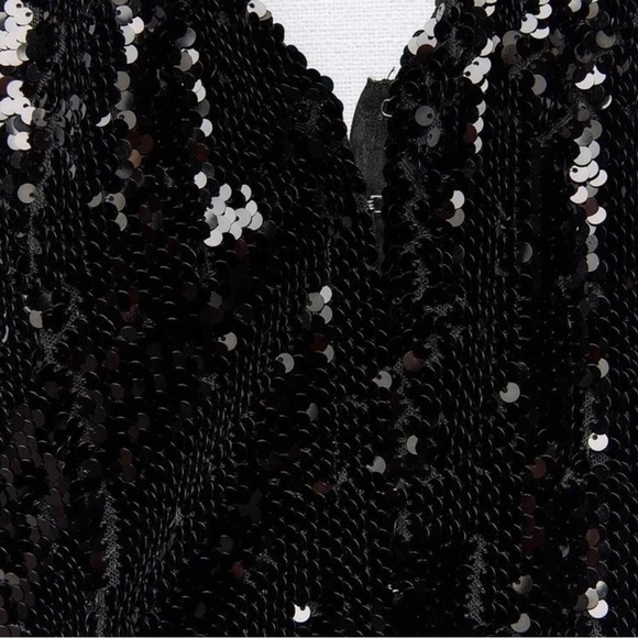 Zara Sequin Vest Halter Jumpsuit Open Back V- neck Black size S - Picture 6 of 12
